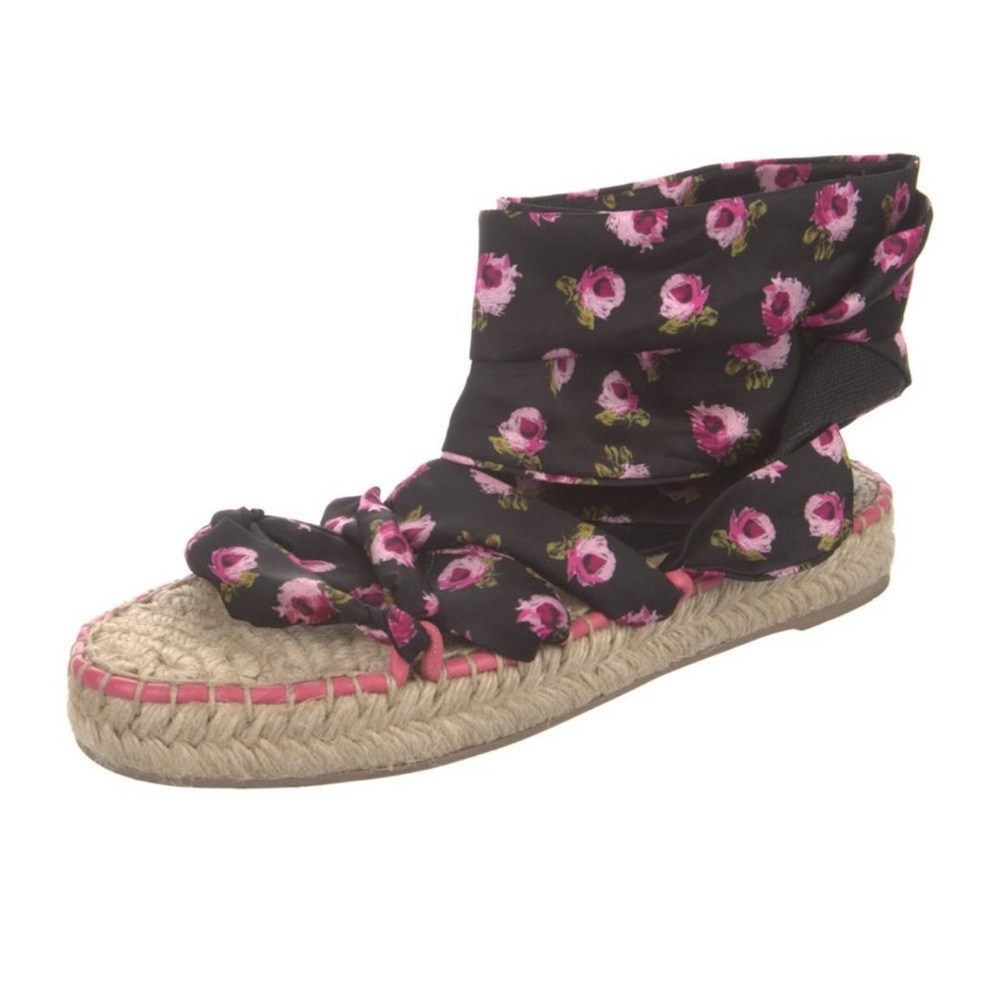 Prada Black and Pink Floral Espadrilles